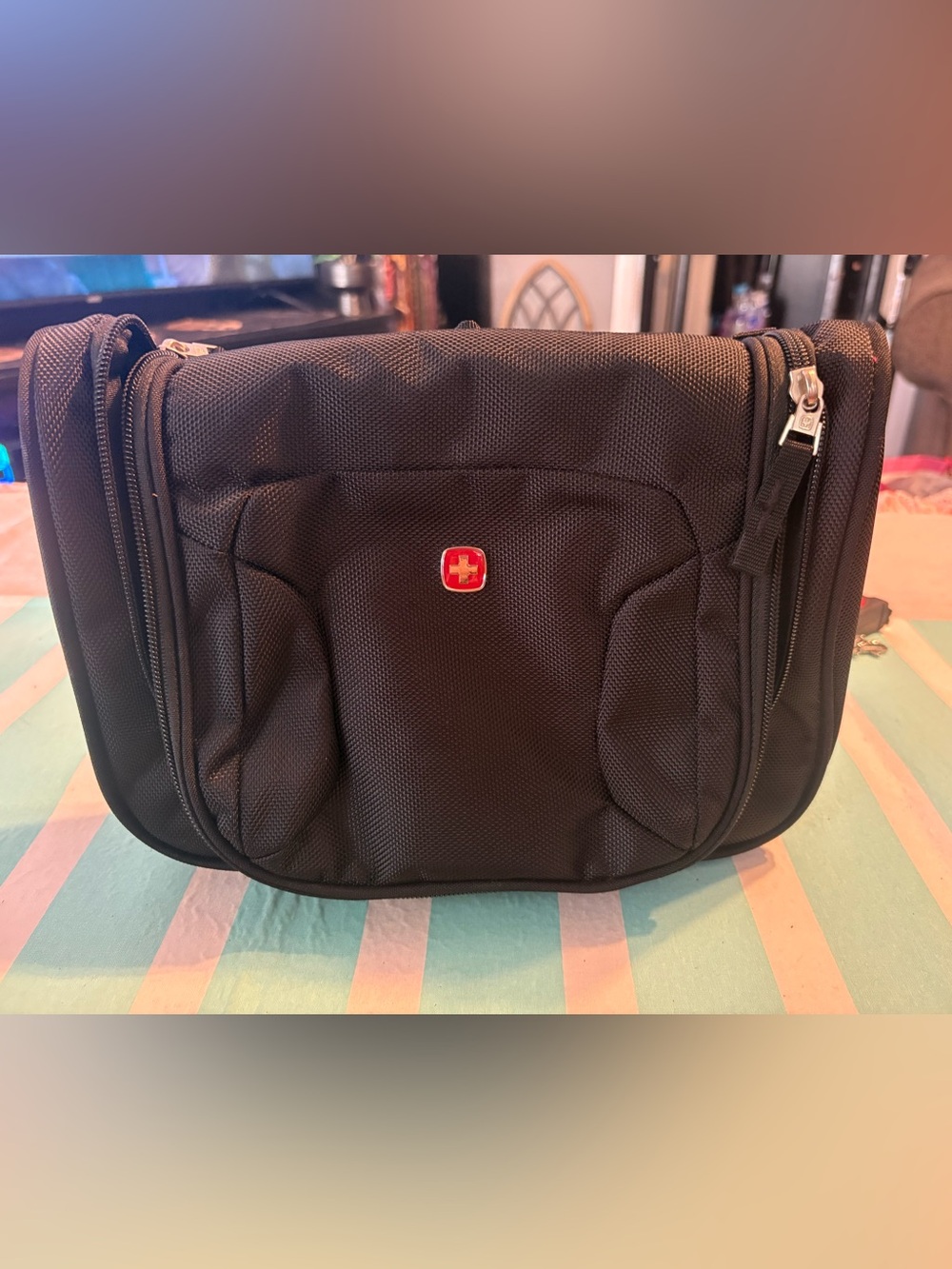 SwissGear Black Toiletry Bag with Red Logo Accent